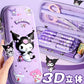 Sanrio 3D Kuromi Melody Cinnamoroll Pencil Case Cartoon Large Capacity Stationery Bag Pencil Case for Students