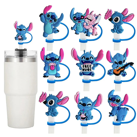 1-8Pcs Disney Stitch Straw Cover Cap Cartoon Drink Straw Plug Reusable Dustproof Splash Proof Drinking Cup Straw Cap Gift Toys