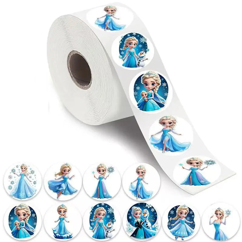 500PCS Disney Frozen Elsa Princess Stickers Anime Seal Label Decoration Cartoon Children's Party Candy Sticker Roll Sticker Gift